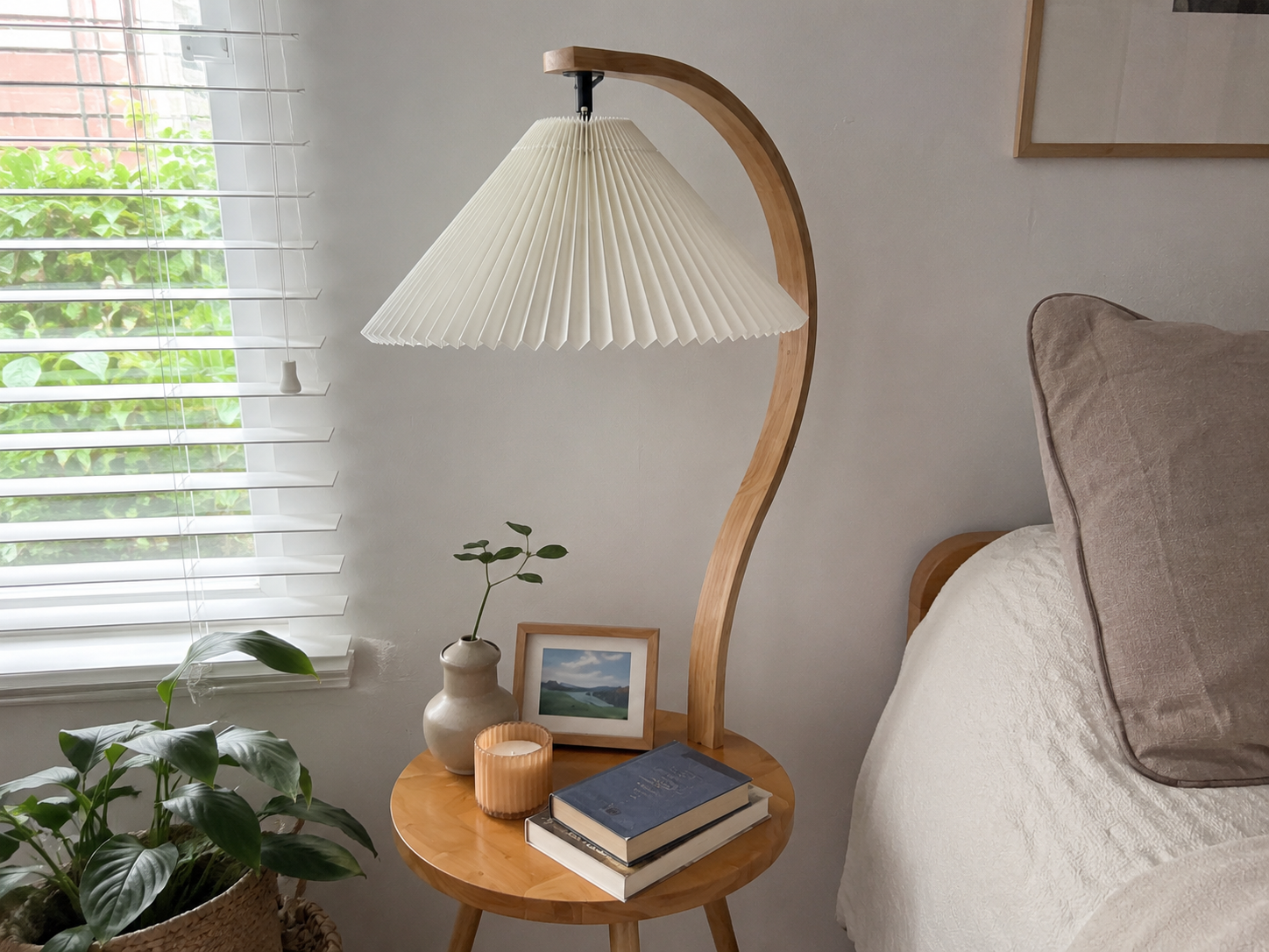 Felix | Modern Wood Floor Lamp with Side Table