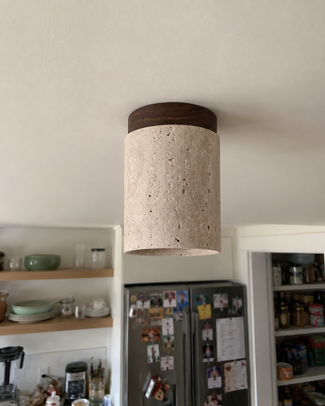 Faro | Yellow Travertine Cylinder Flush Ceiling Light