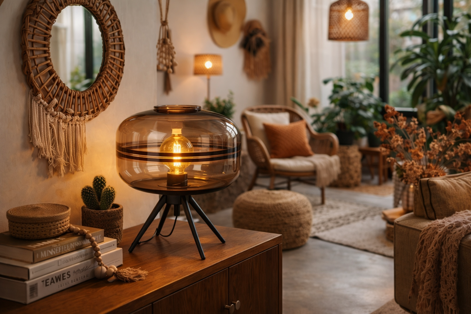Modern Smoked Glass Tripod Table Lamp