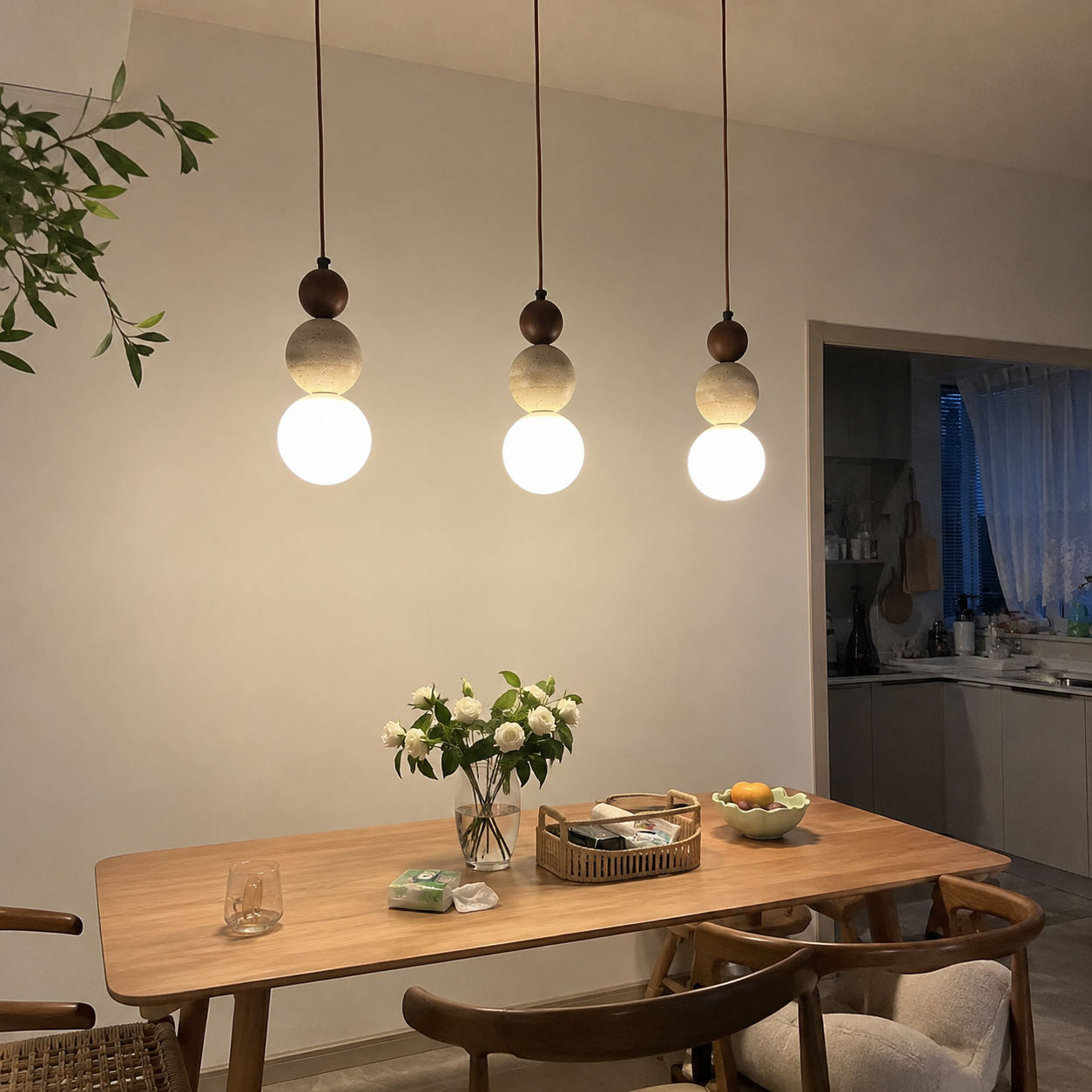 Briar | Travertine Wood Globe Pendant Light