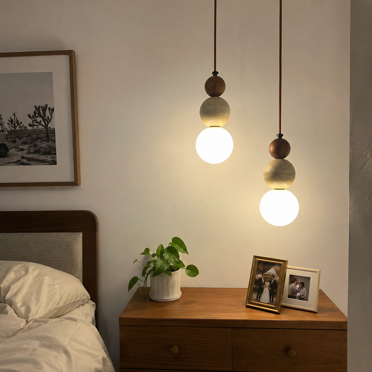 Briar | Travertine Wood Globe Pendant Light