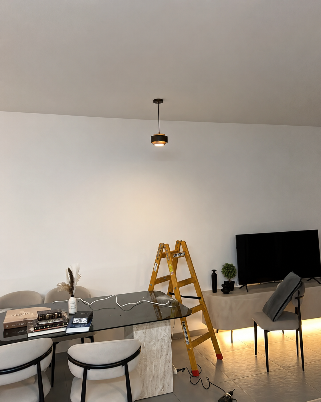 Noa | Travertine & Walnut Pendant Light