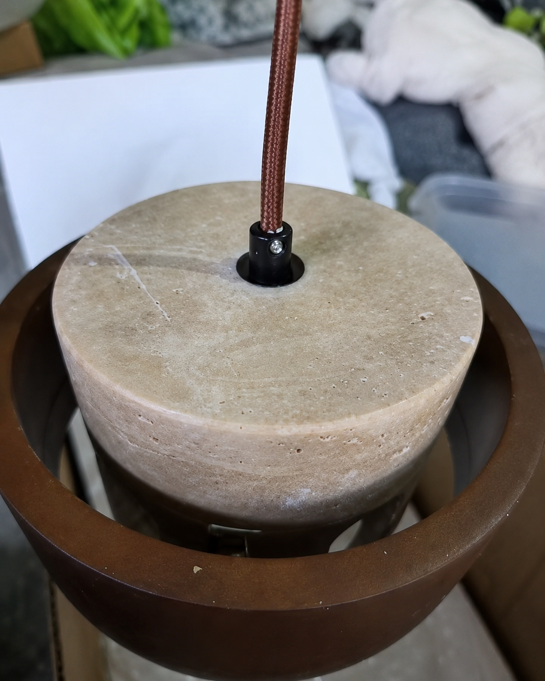Noa | Travertine & Walnut Pendant Light