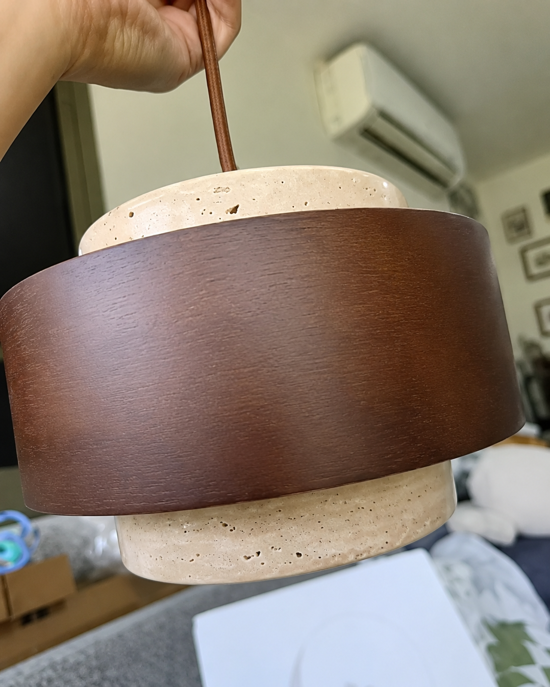 Noa | Travertine & Walnut Pendant Light