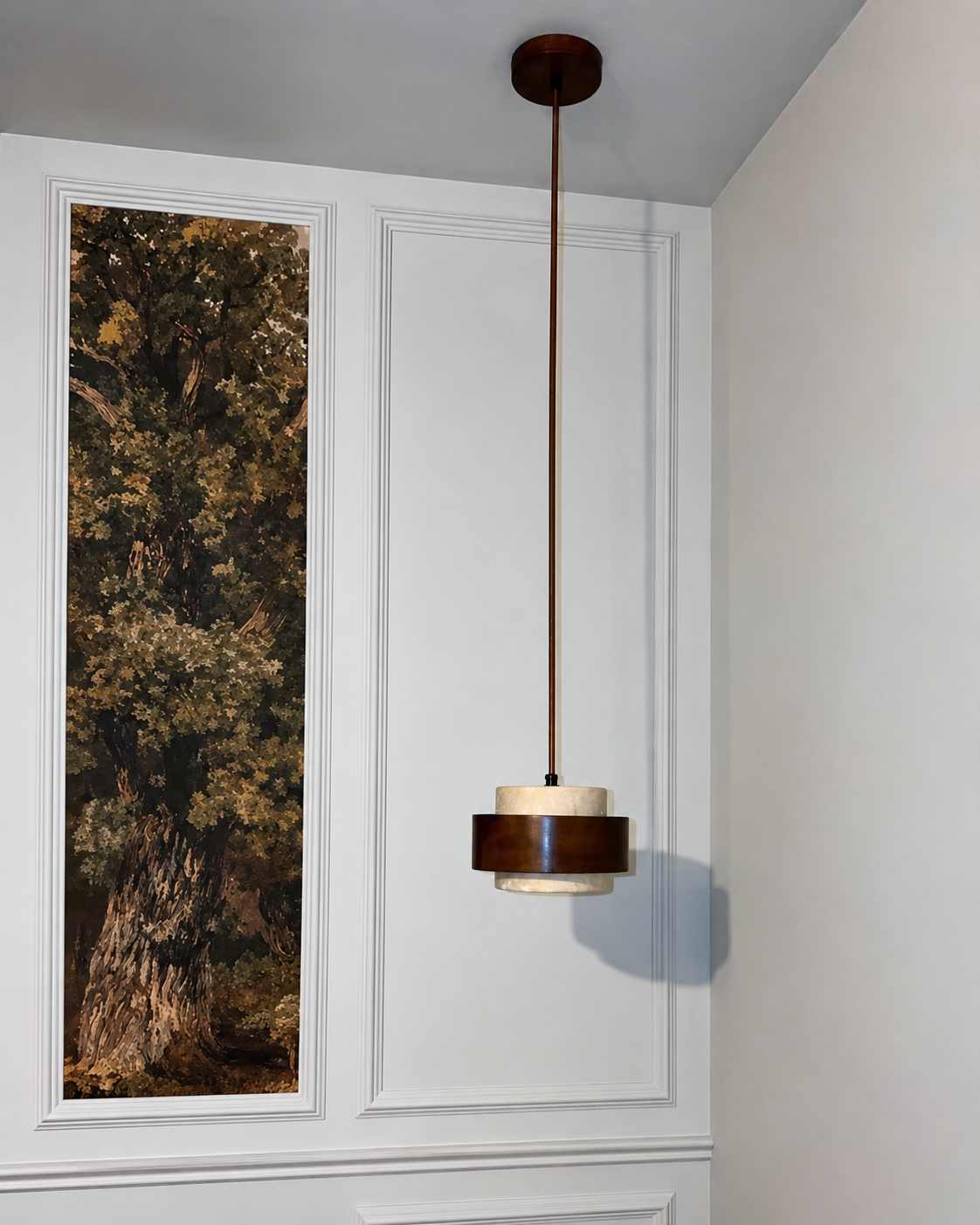 Noa | Travertine & Walnut Pendant Light