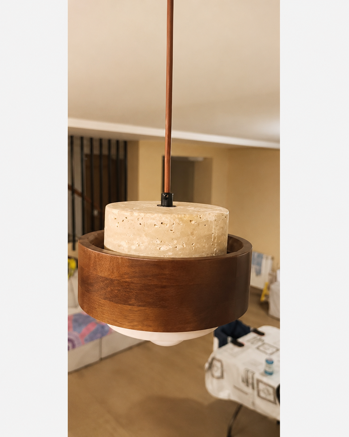 Noa | Travertine & Walnut Pendant Light