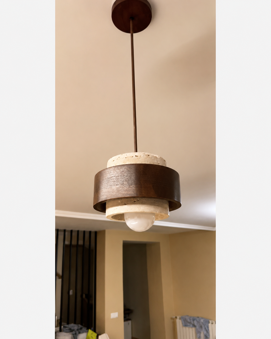 Noa | Travertine & Walnut Pendant Light