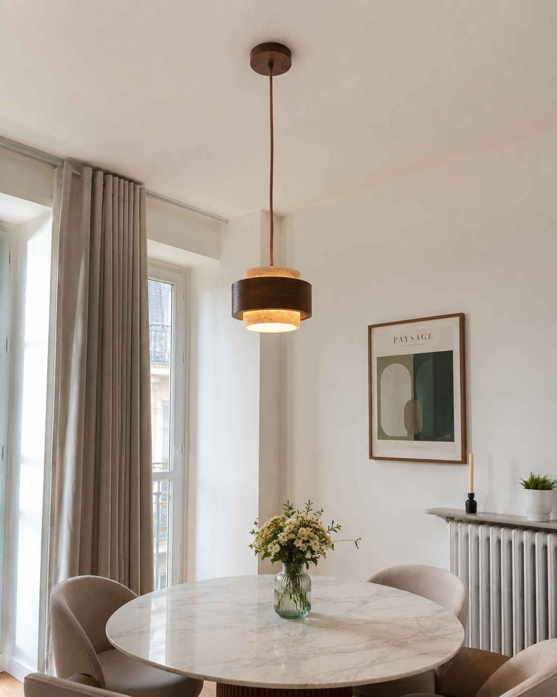 Noa | Travertine & Walnut Pendant Light
