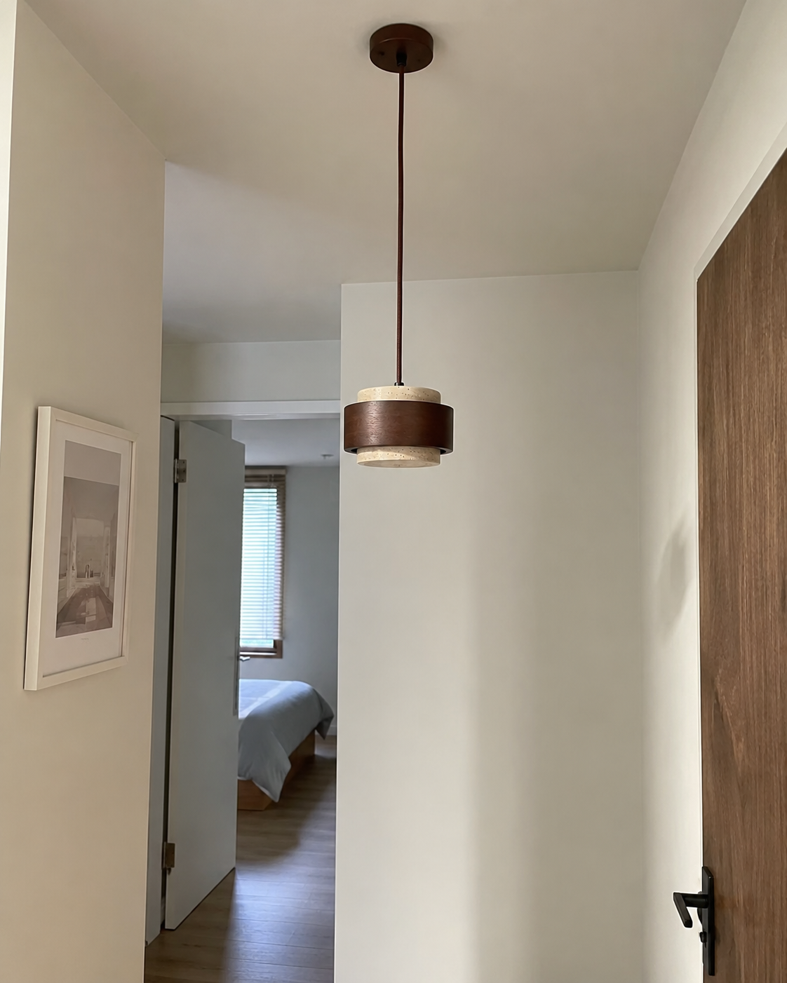 Noa | Travertine & Walnut Pendant Light