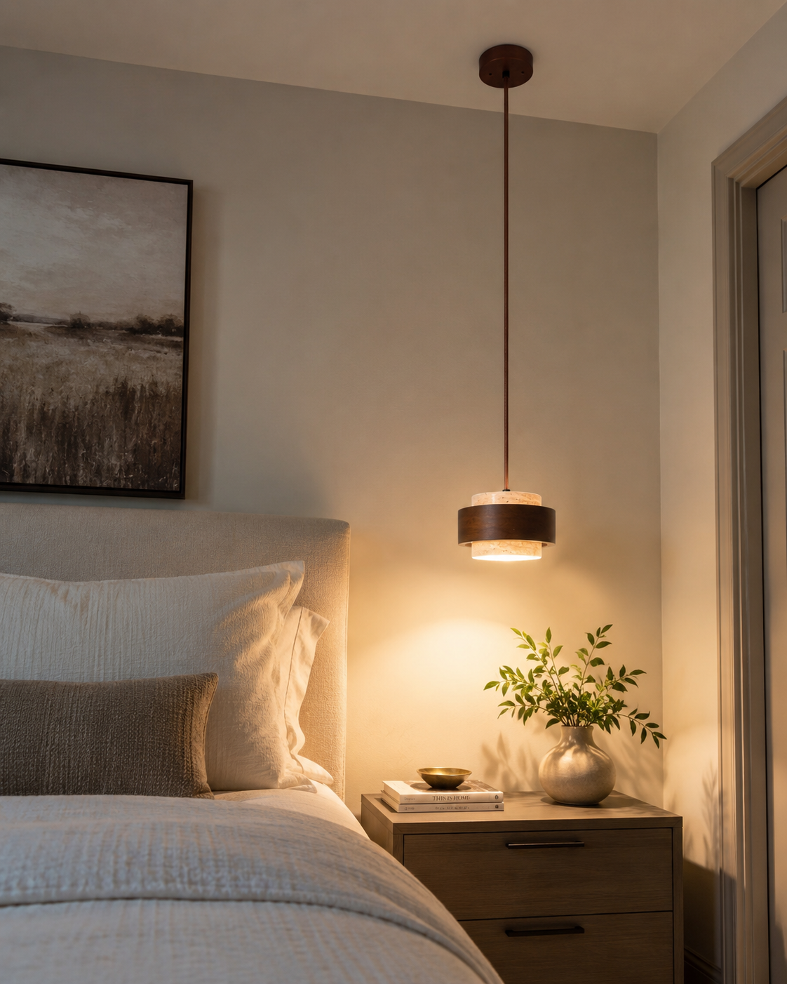 Noa | Travertine & Walnut Pendant Light