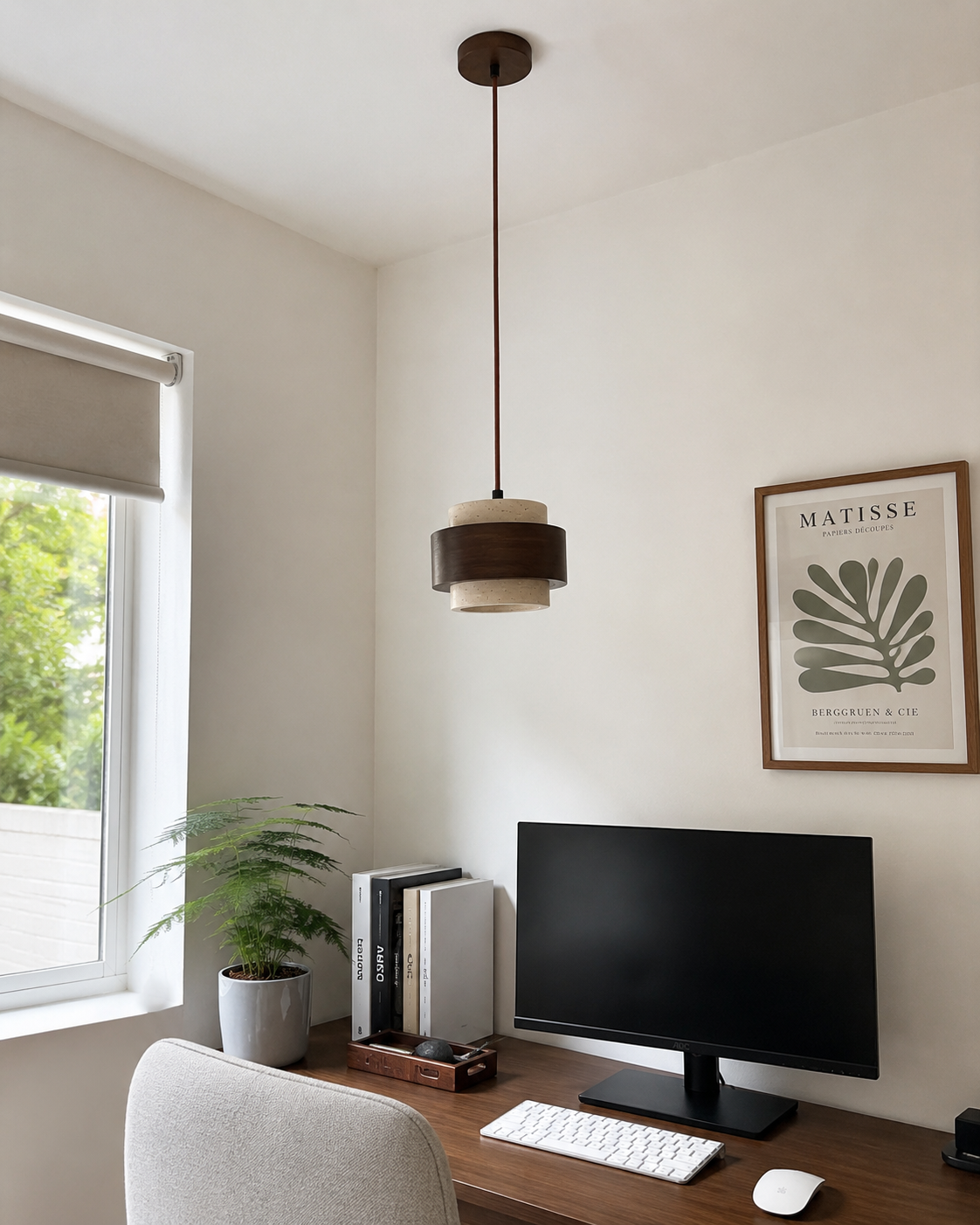 Noa | Travertine & Walnut Pendant Light