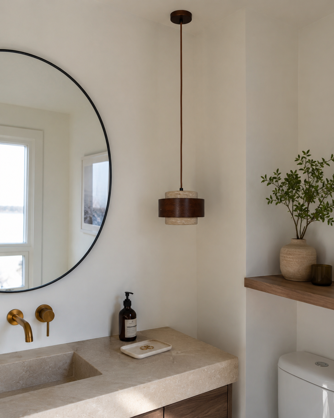 Noa | Travertine & Walnut Pendant Light