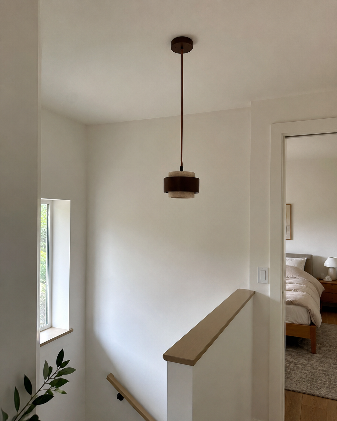 Noa | Travertine & Walnut Pendant Light