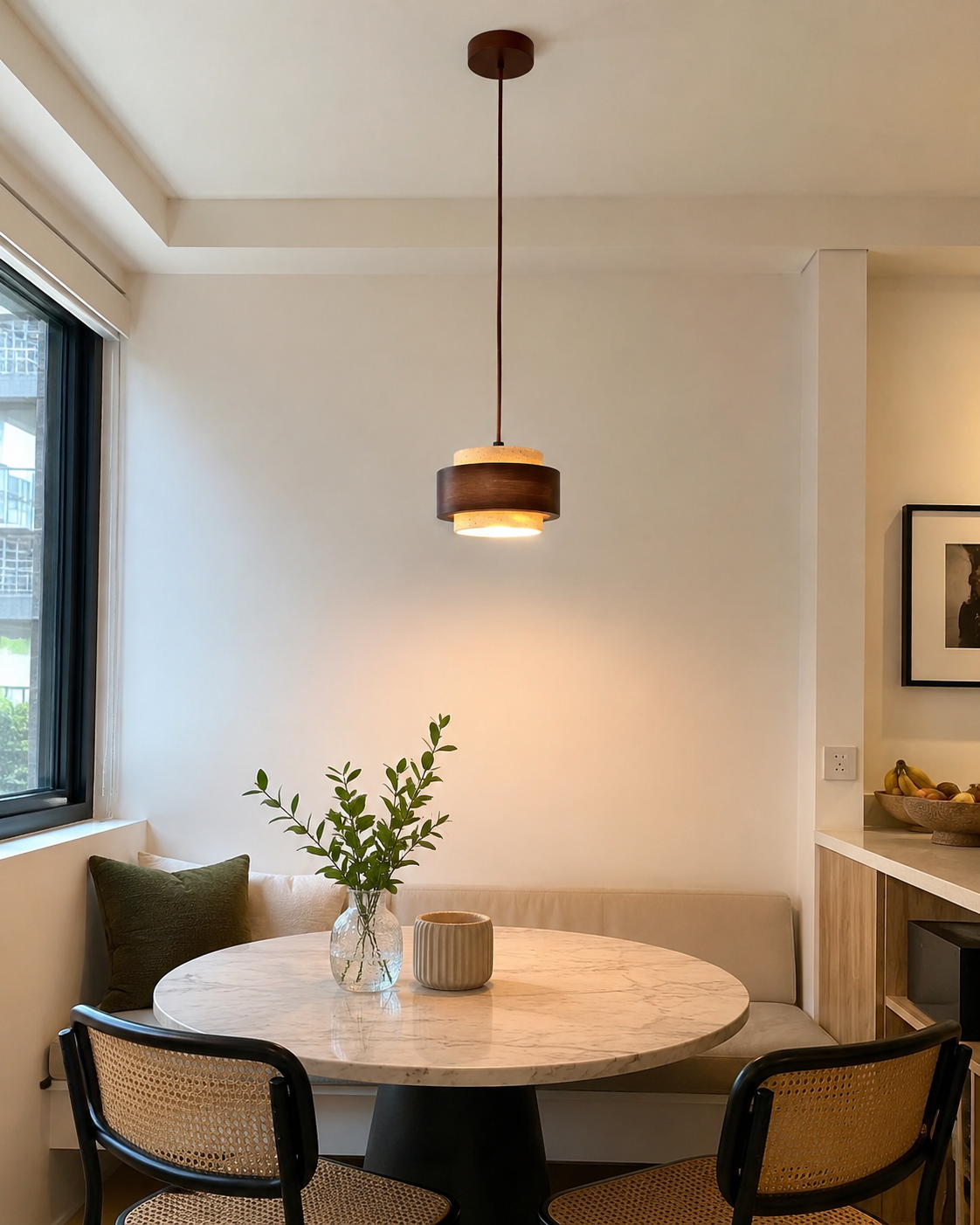 Noa | Travertine & Walnut Pendant Light