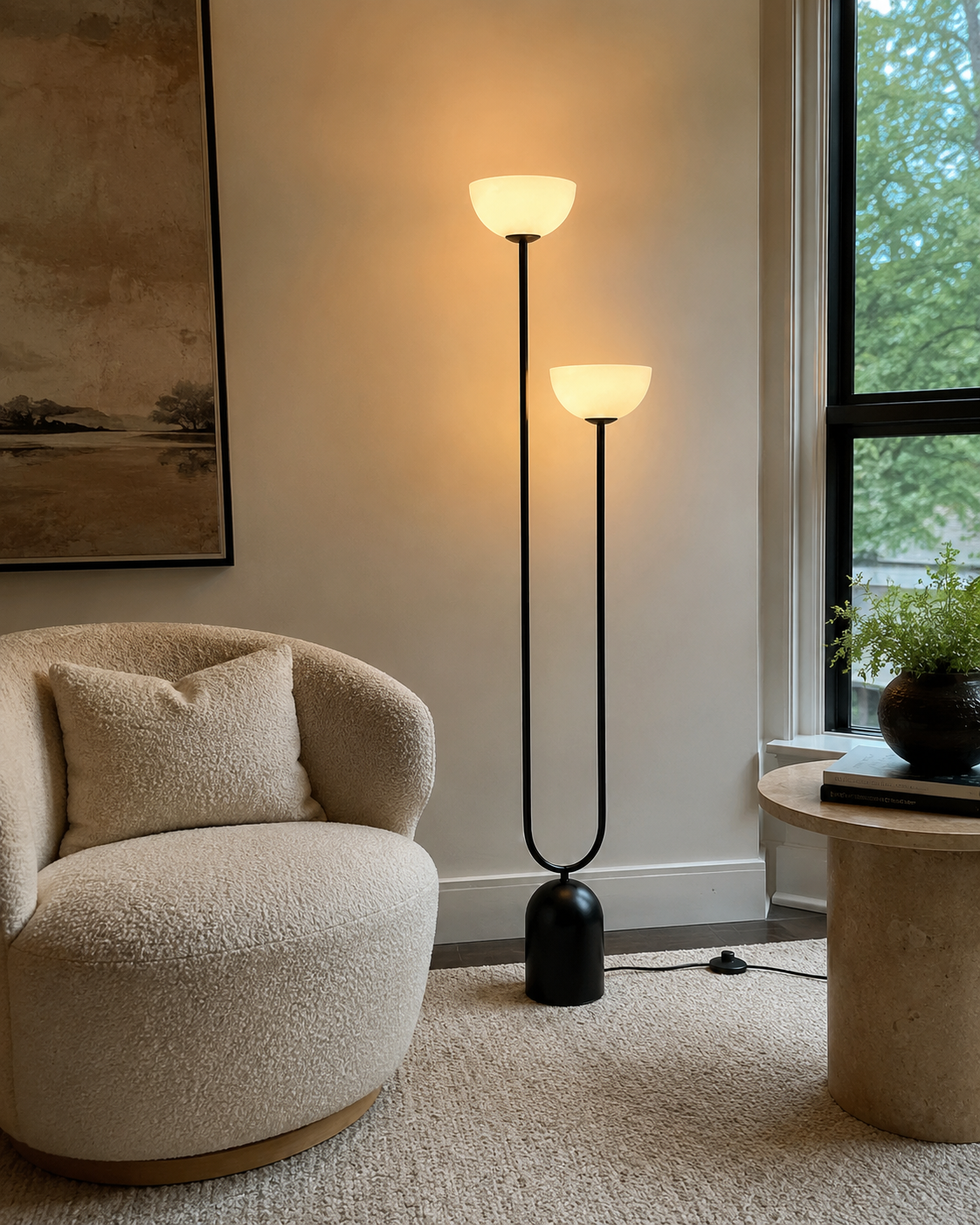 Roman | Dual-Head Arc Floor Lamp