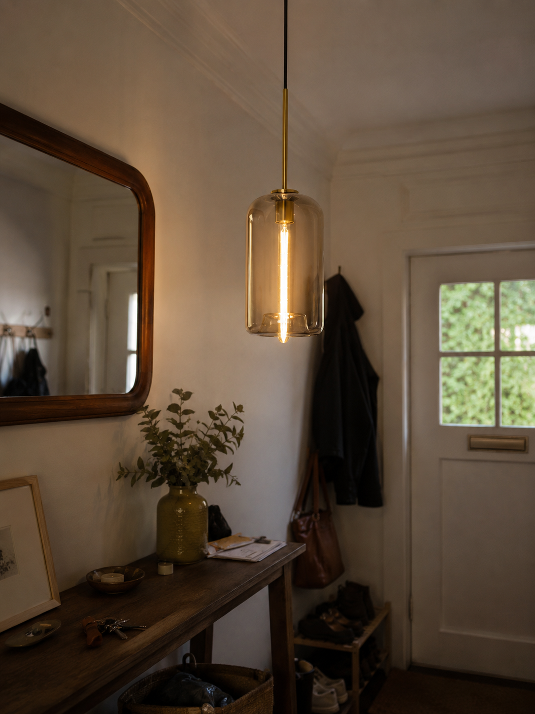 Vela | Cognac Glass Cylinder Pendant Light