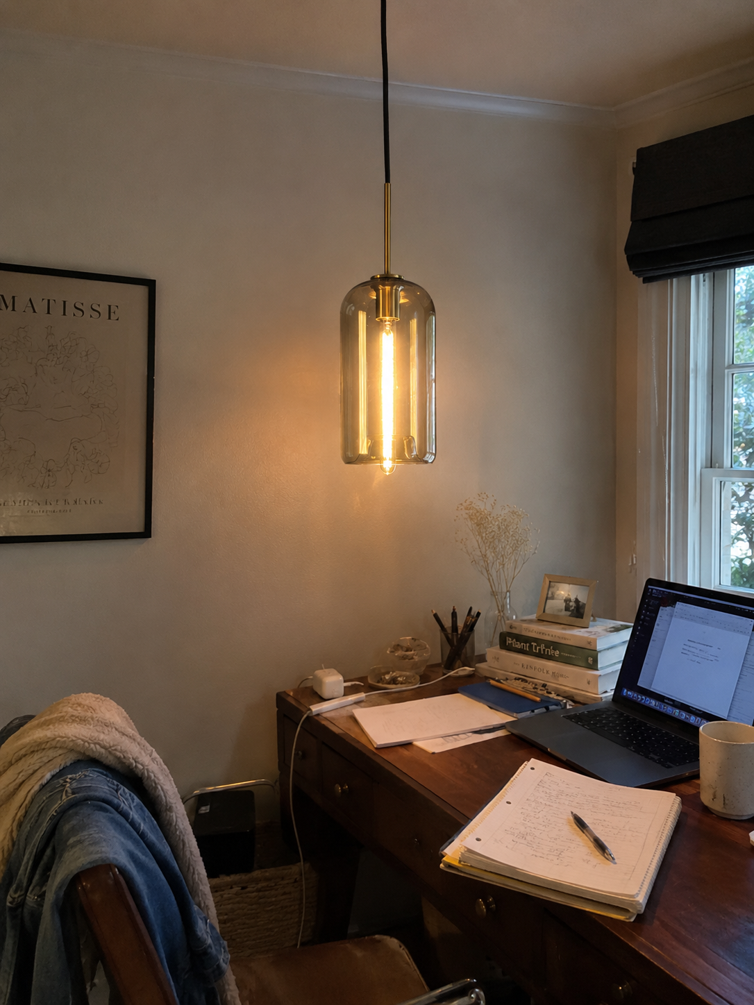 Vela | Cognac Glass Cylinder Pendant Light