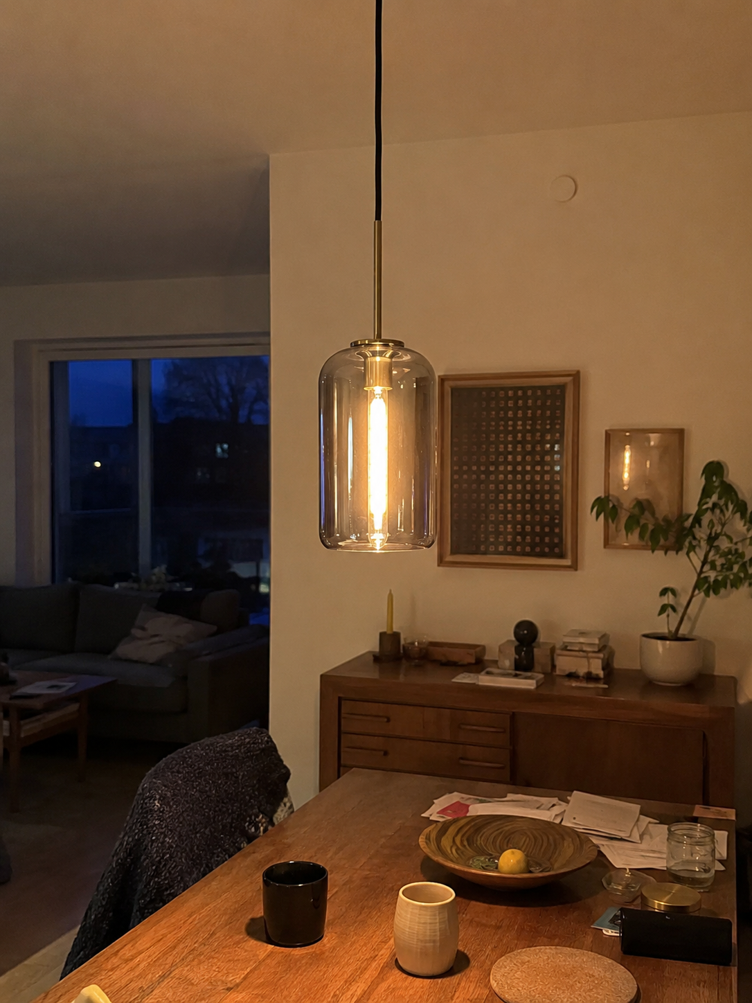 Vela | Cognac Glass Cylinder Pendant Light