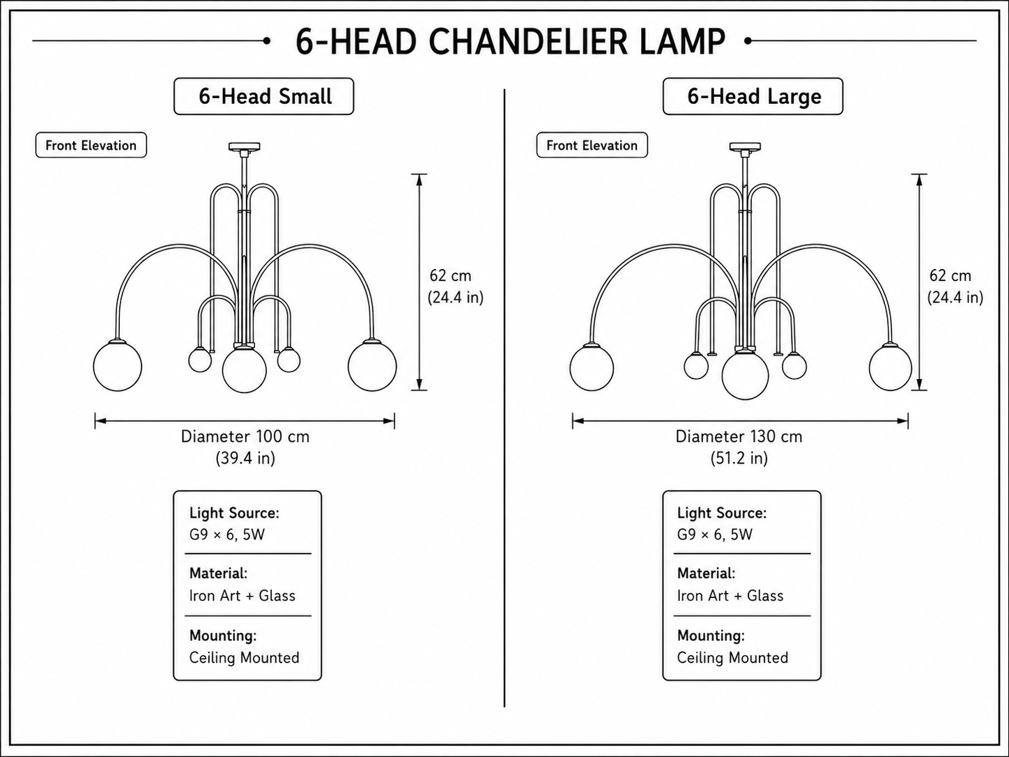 Comet Glass Globe Cluster Chandelier blueprint - Large
