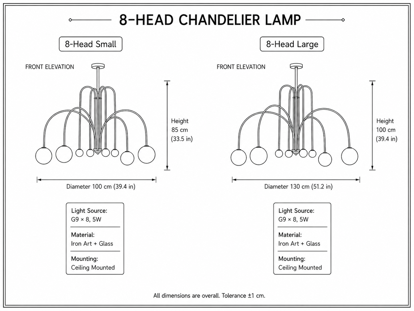 Comet Glass Globe Cluster Chandelier blueprint - Small
