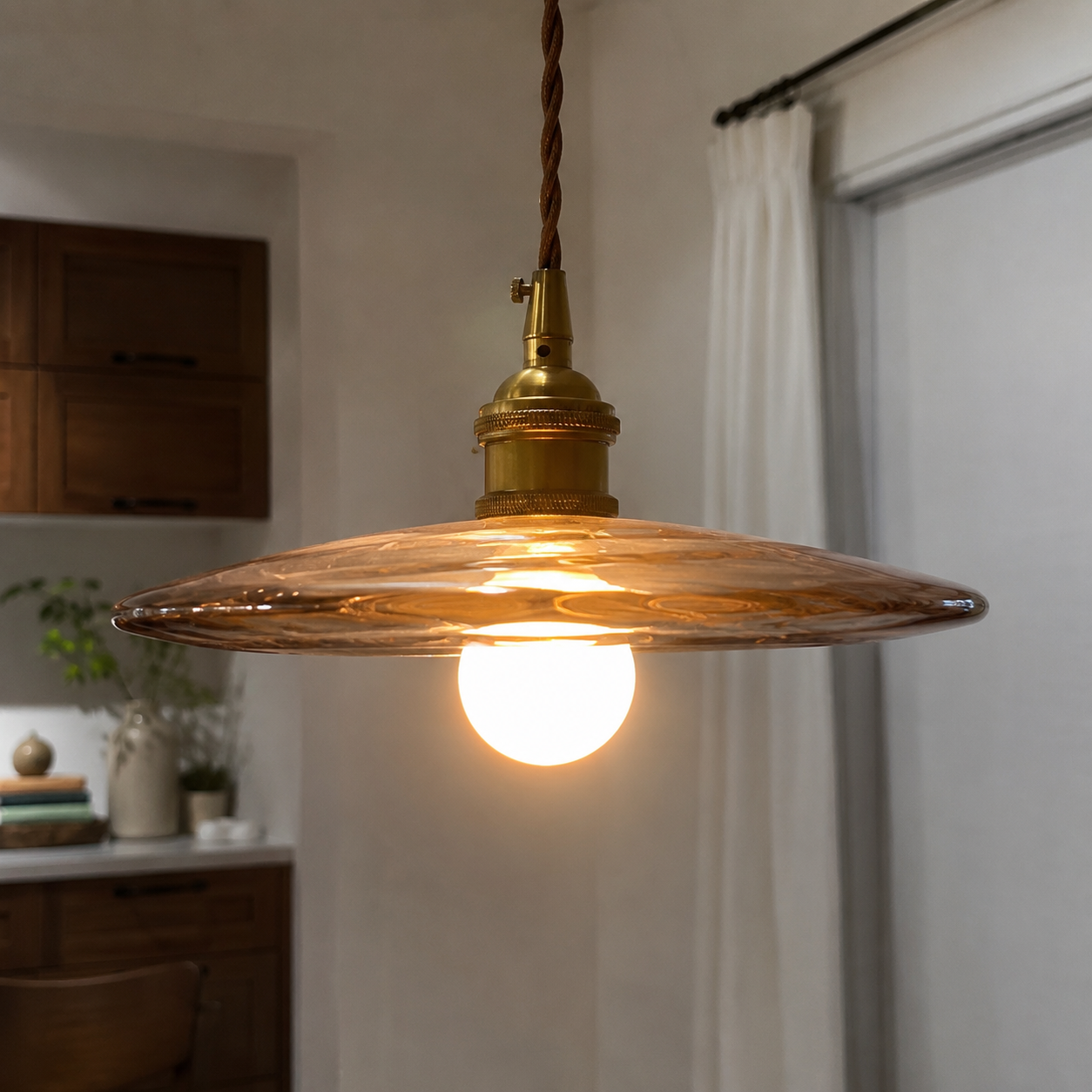 Kohaku | Amber Glass Disc Pendant