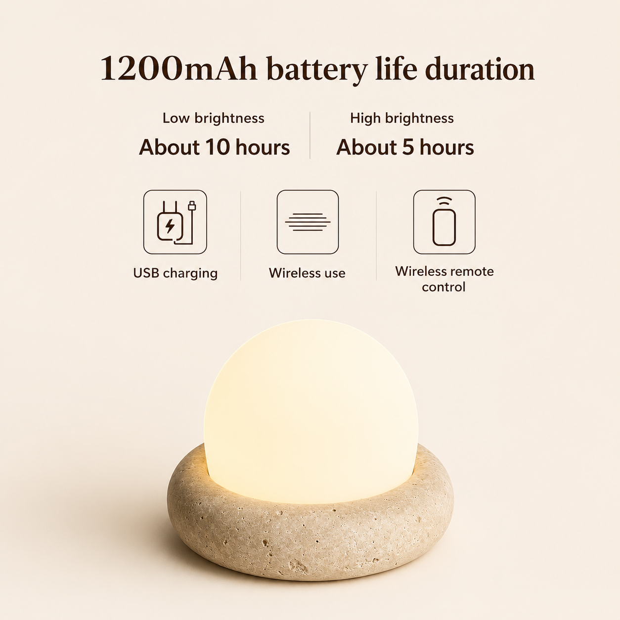 Pebble | Cordless Stone Dome Lamp