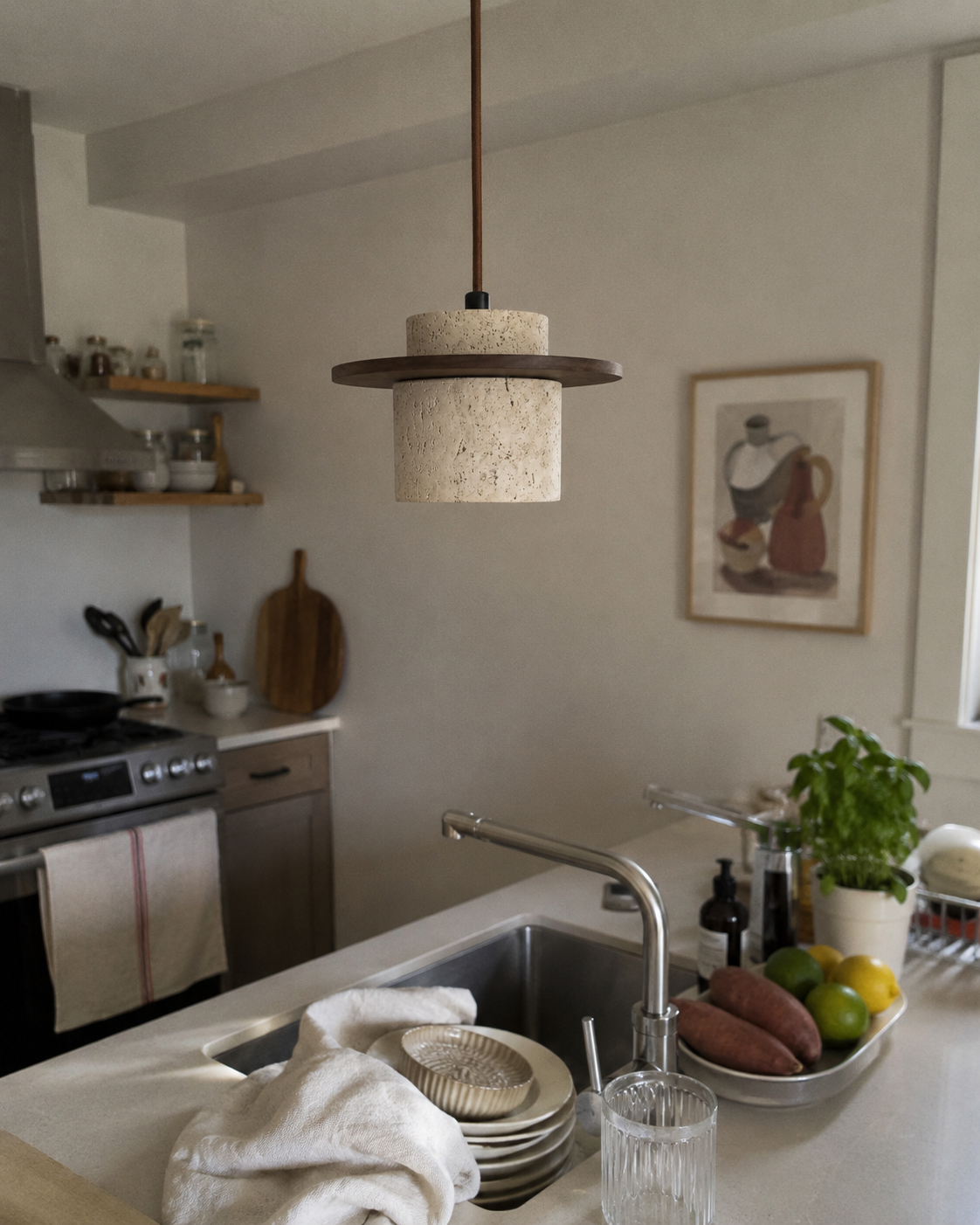 Ishi | Japandi Travertine Pendant Light