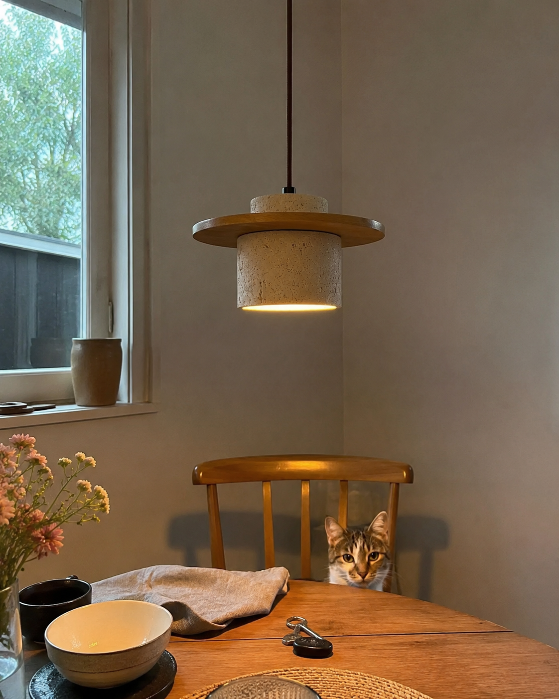 Ishi | Japandi Travertine Pendant Light