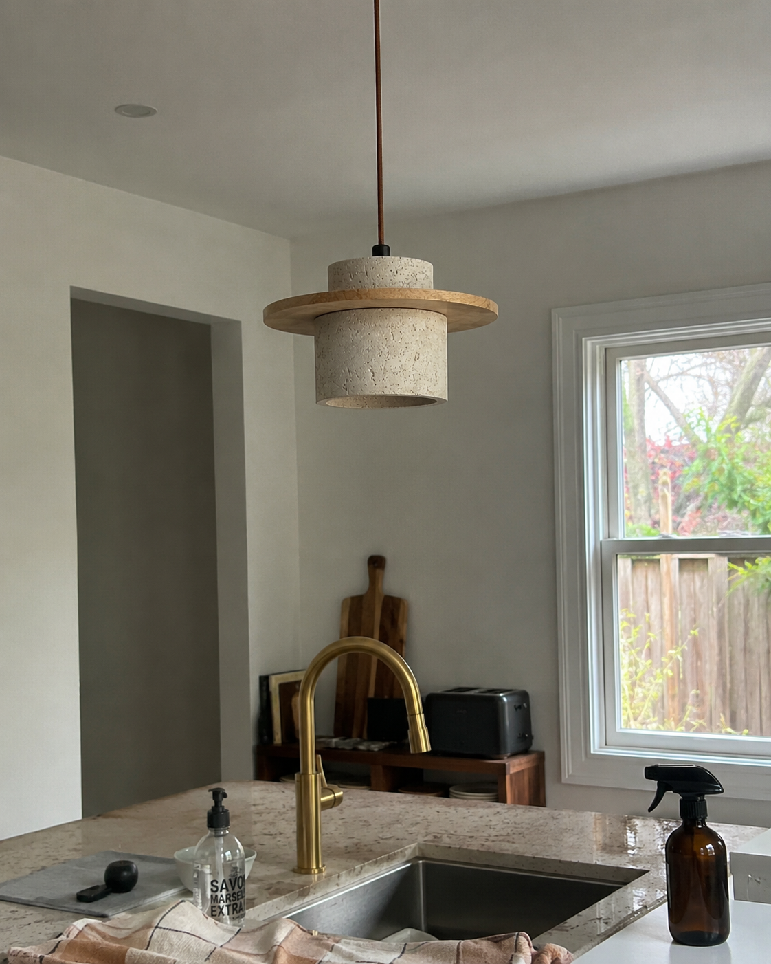 Ishi | Japandi Travertine Pendant Light