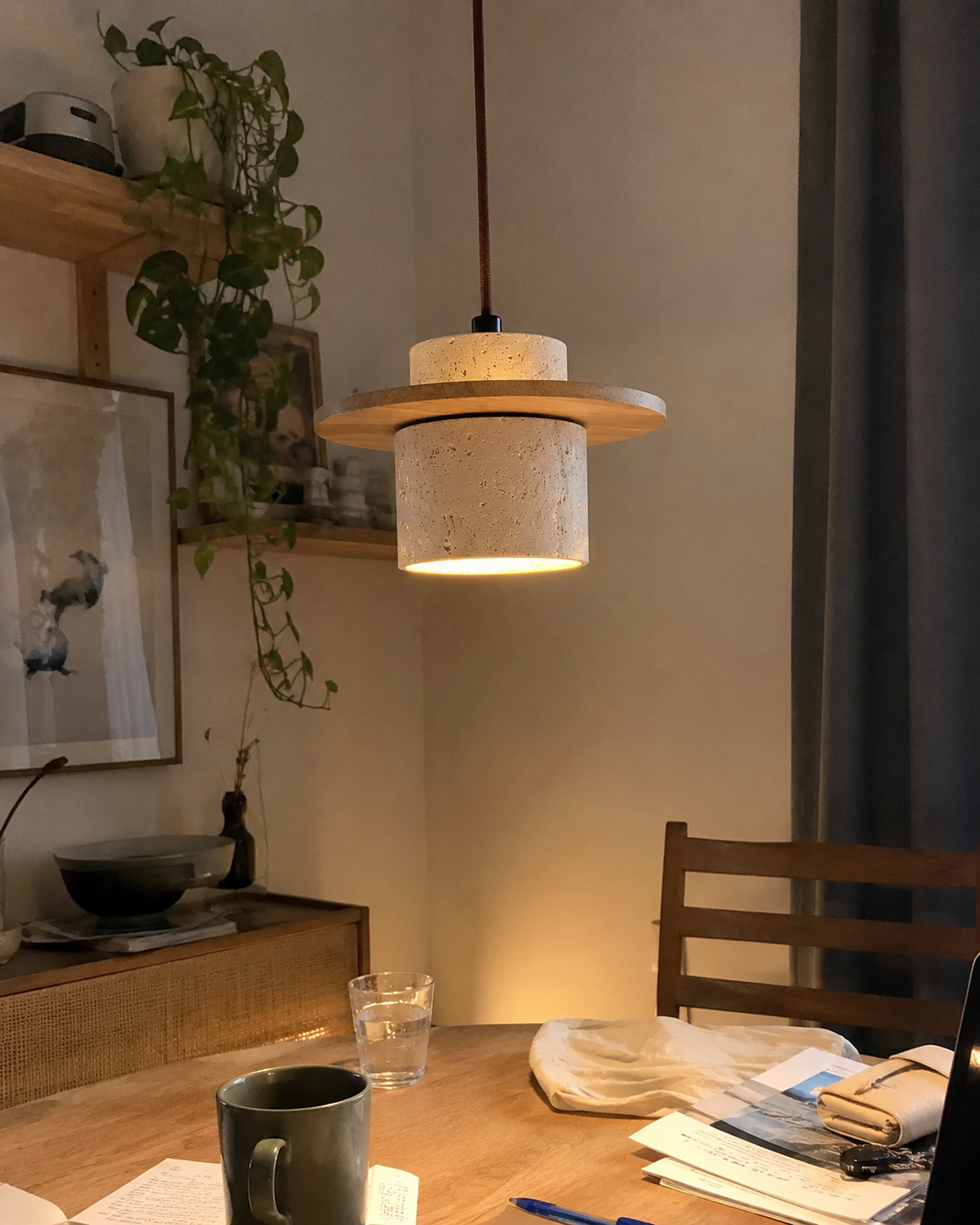 Ishi | Japandi Travertine Pendant Light