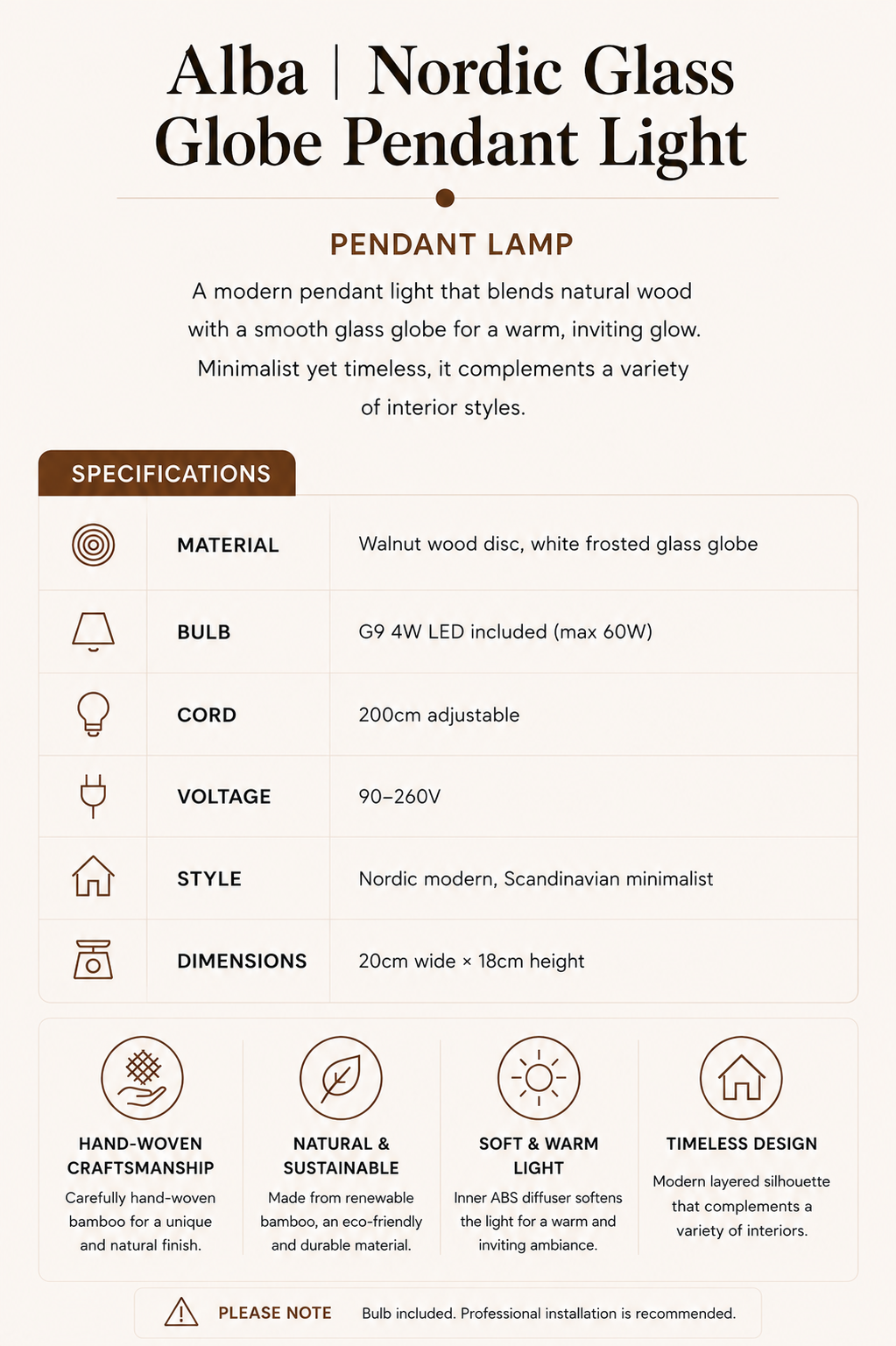 Alba | Nordic Glass Globe Pendant Light