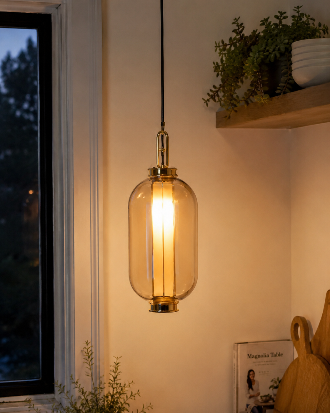 Isabelle | Amber Glass Lantern Pendant