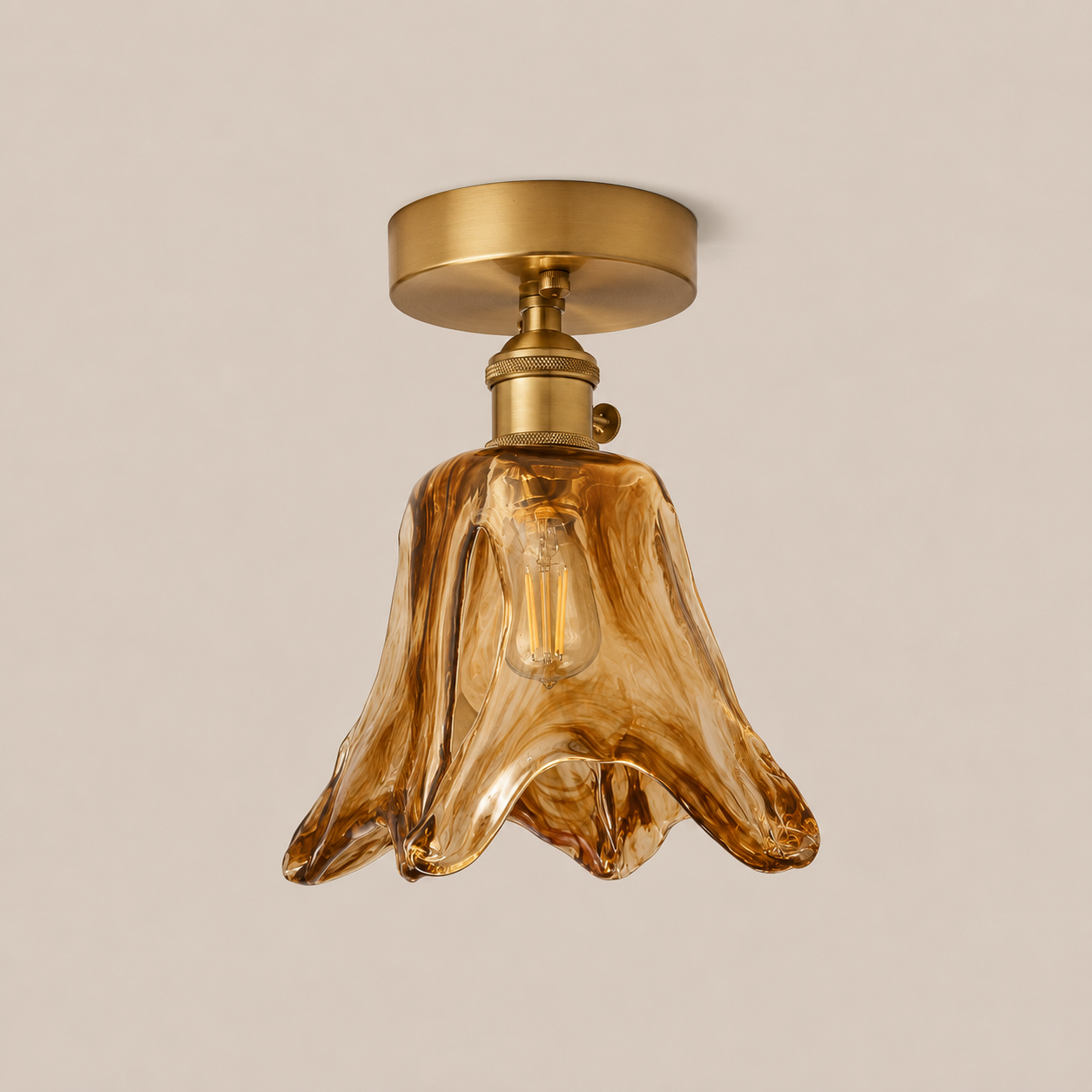 Josephine | Ruffled Amber Glass Ceiling Lamp