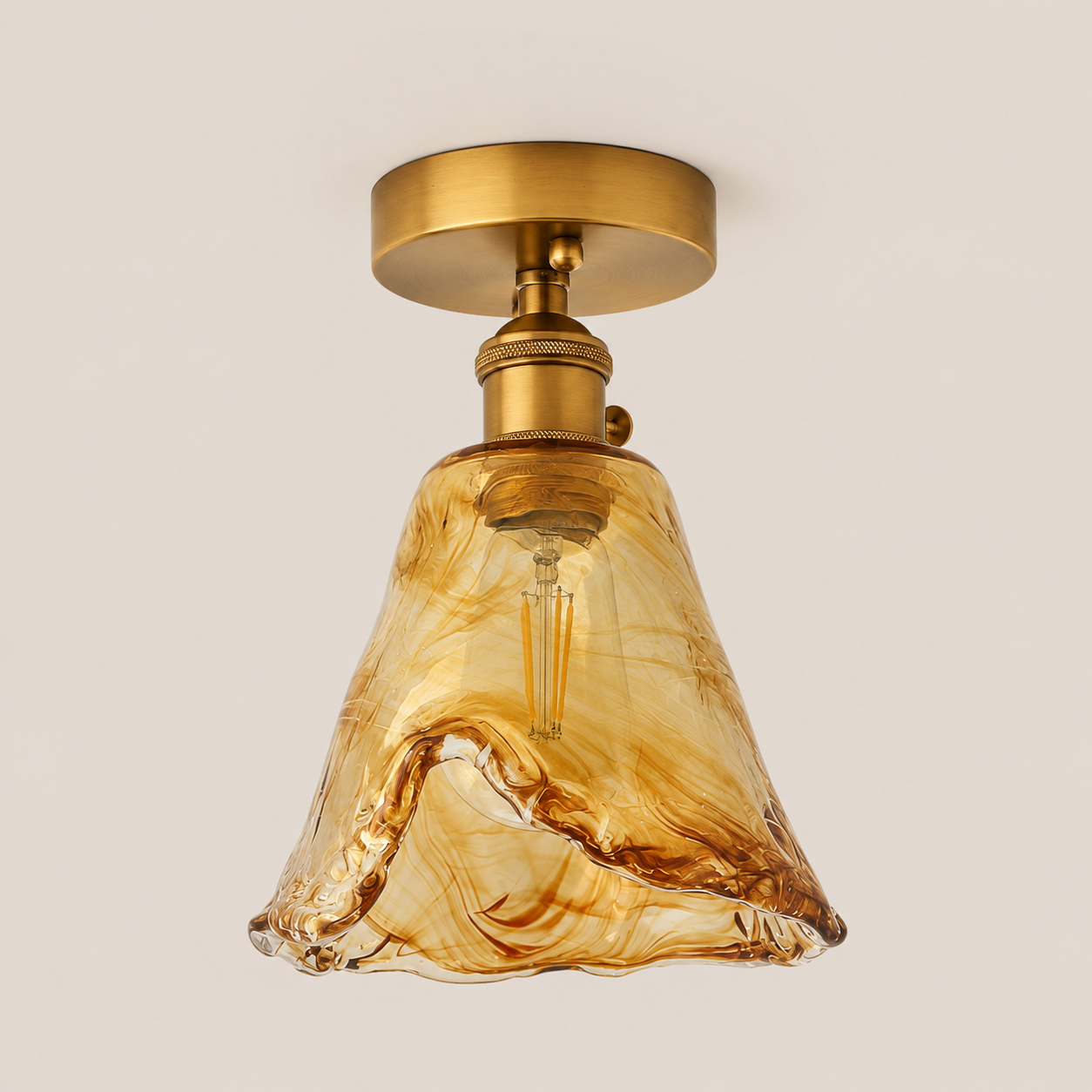 Josephine | Ruffled Amber Glass Ceiling Lamp