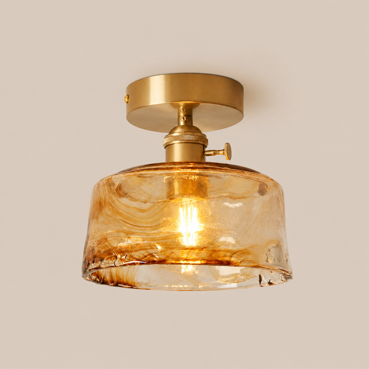 Josephine | Ruffled Amber Glass Ceiling Lamp