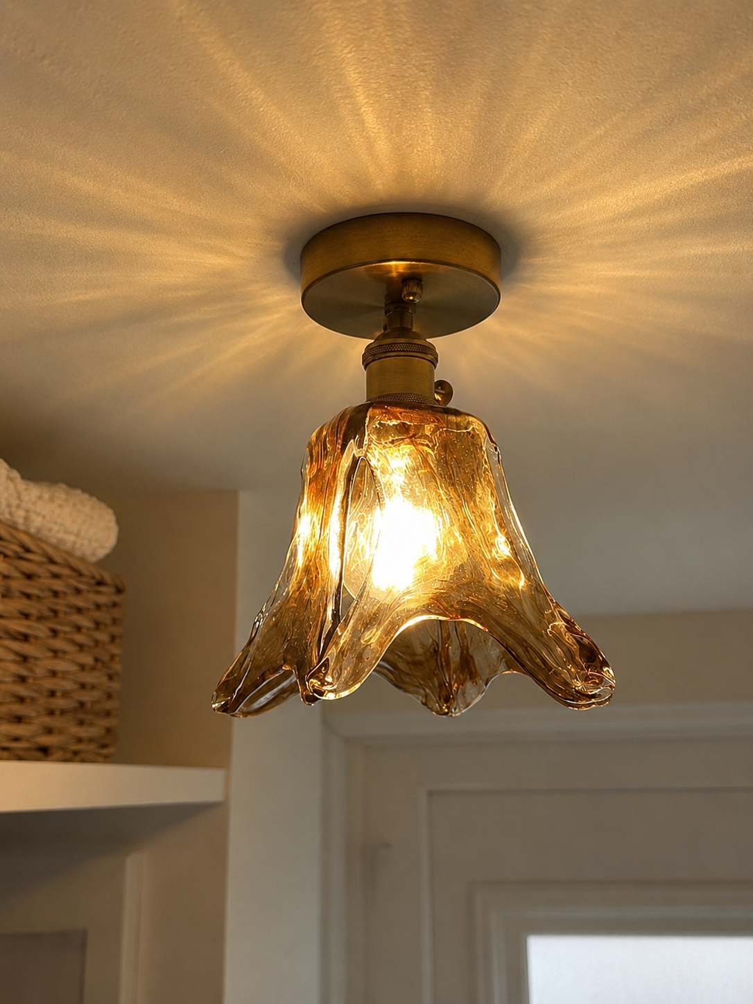 Josephine | Ruffled Amber Glass Ceiling Lamp