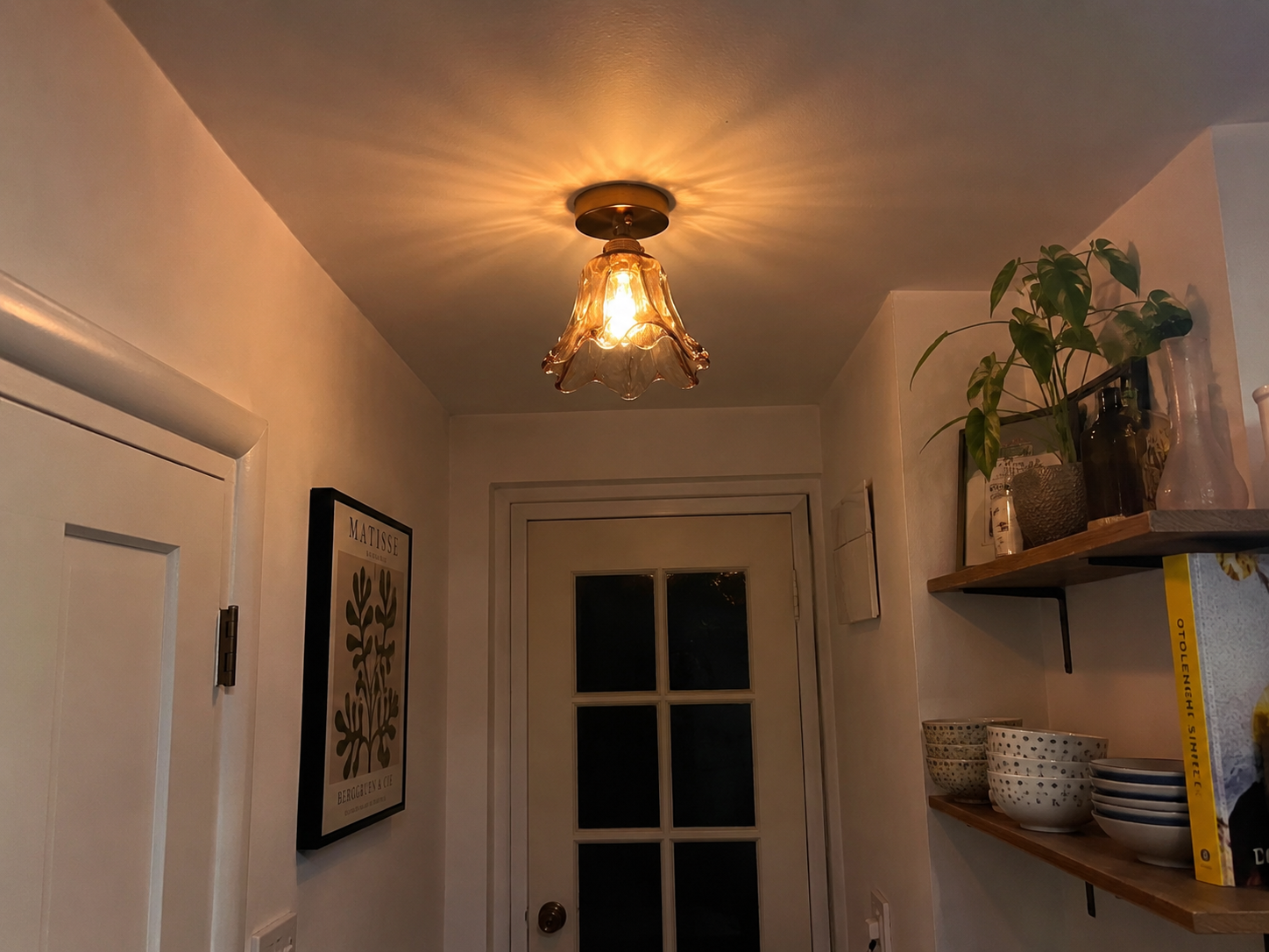 Josephine | Ruffled Amber Glass Ceiling Lamp