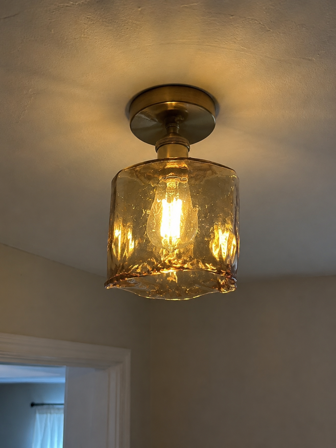 Josephine | Ruffled Amber Glass Ceiling Lamp
