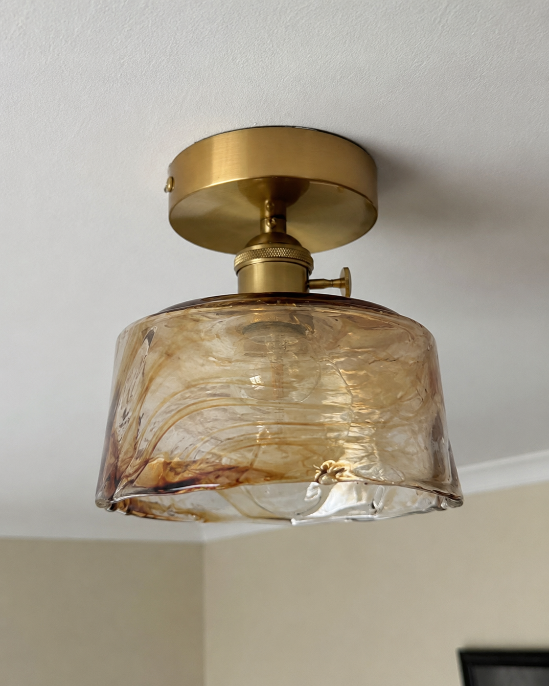 Josephine | Ruffled Amber Glass Ceiling Lamp