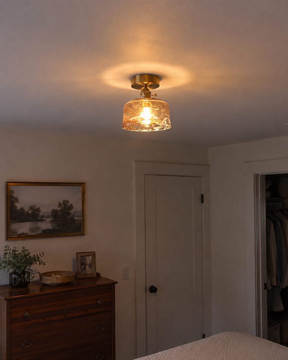 Josephine | Ruffled Amber Glass Ceiling Lamp