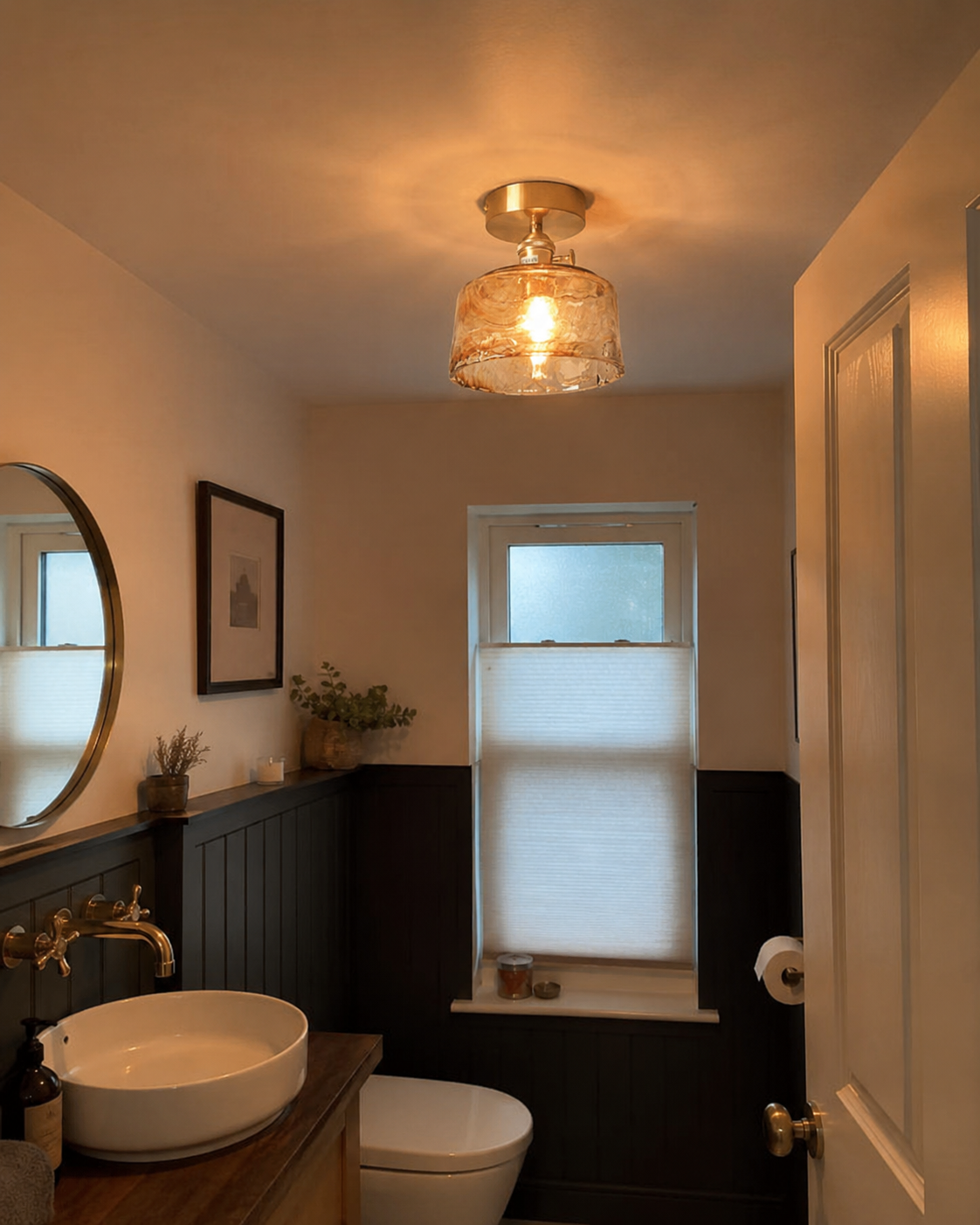 Josephine | Ruffled Amber Glass Ceiling Lamp