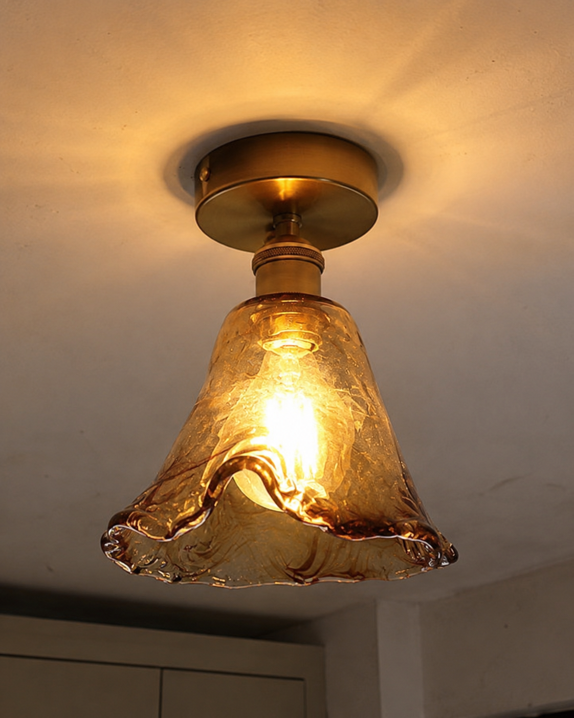 Josephine | Ruffled Amber Glass Ceiling Lamp