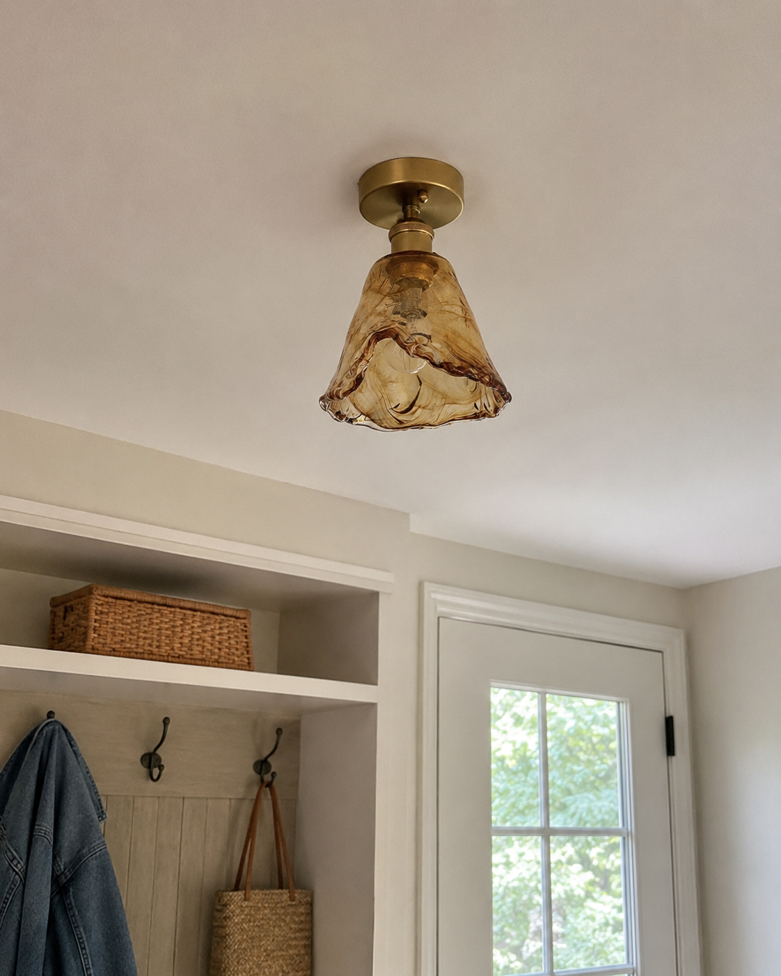 Josephine | Ruffled Amber Glass Ceiling Lamp