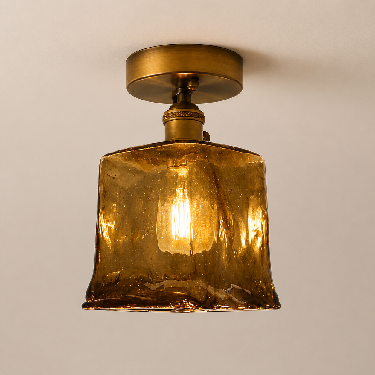 Josephine | Ruffled Amber Glass Ceiling Lamp
