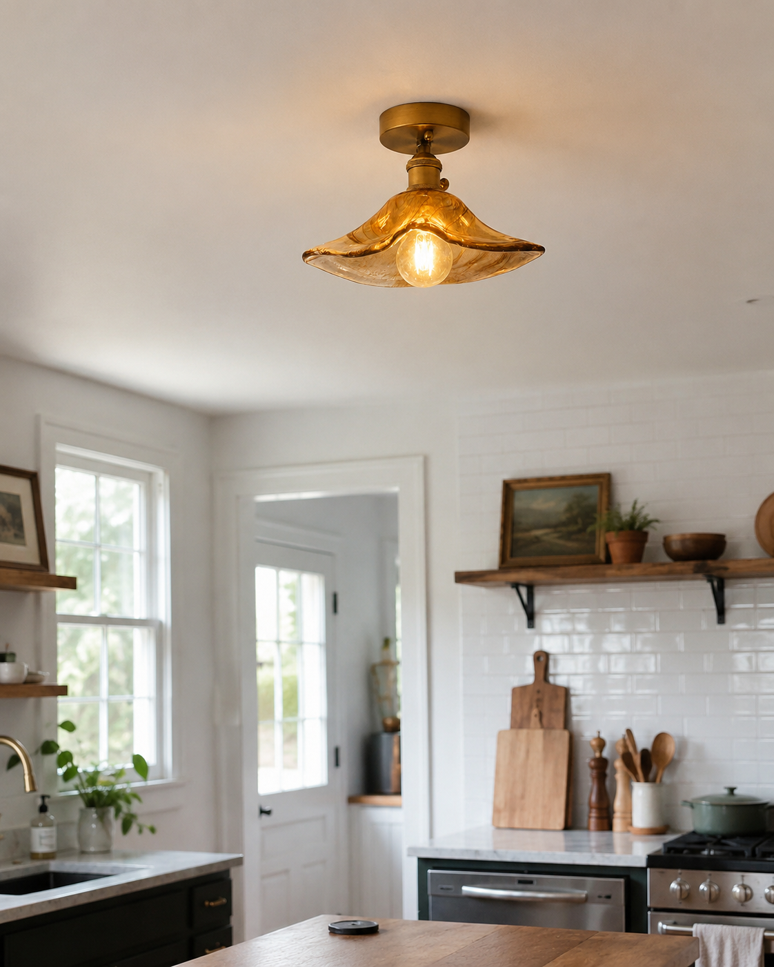 Evangeline | Amber Glass Ceiling Lamp
