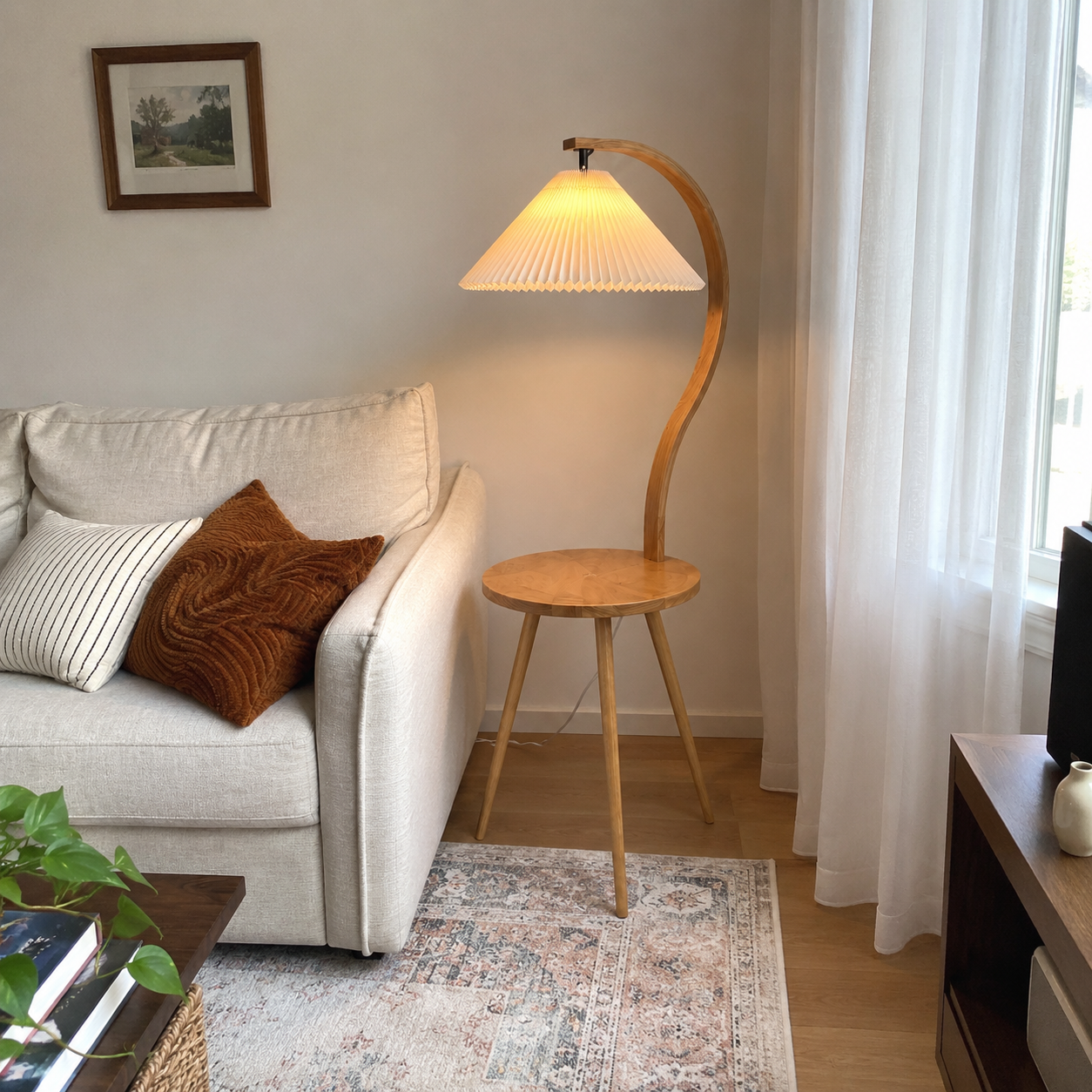 Felix | Modern Wood Floor Lamp with Side Table