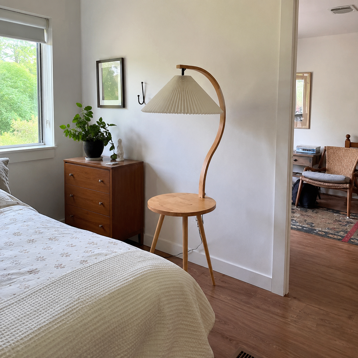 Felix | Modern Wood Floor Lamp with Side Table