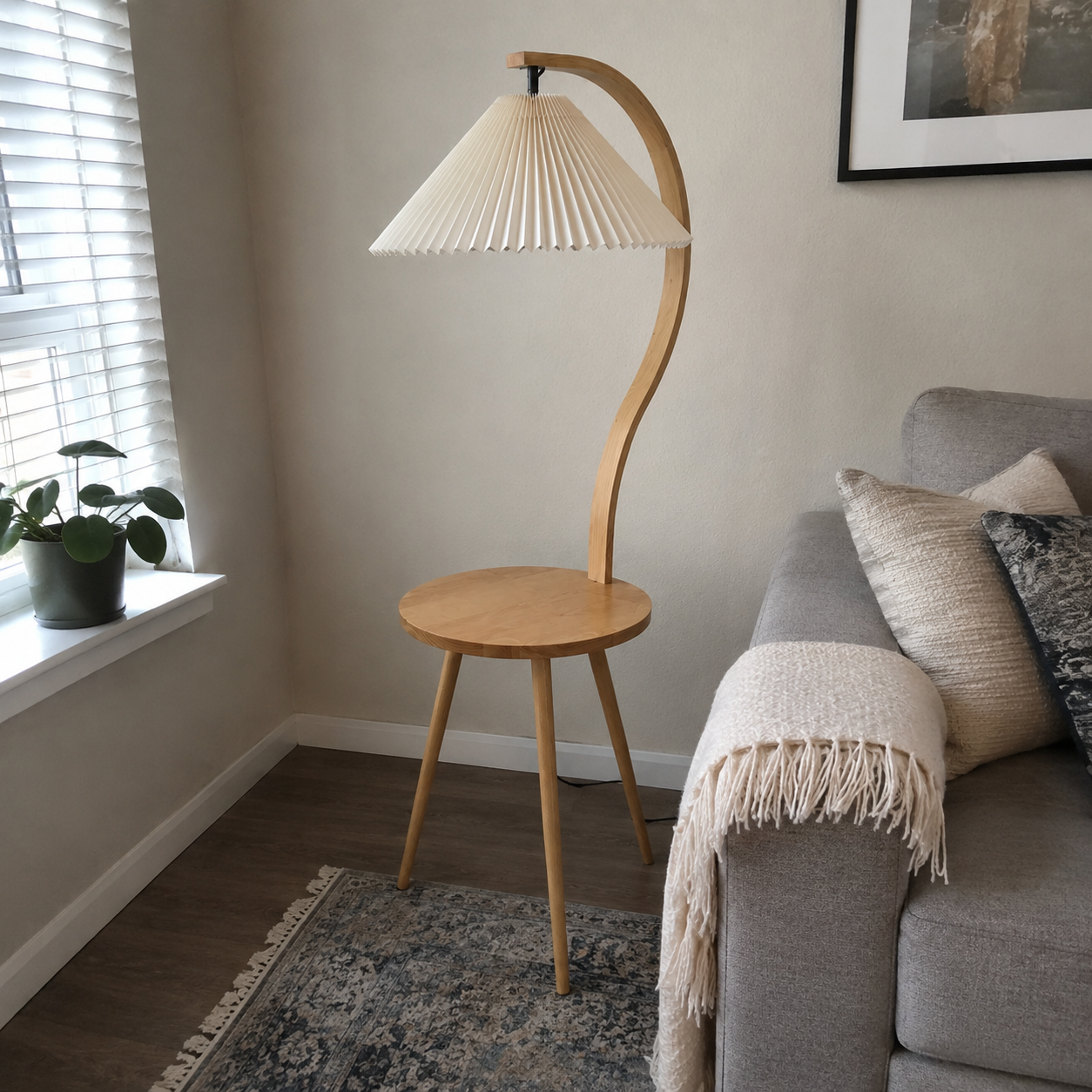 Felix | Modern Wood Floor Lamp with Side Table