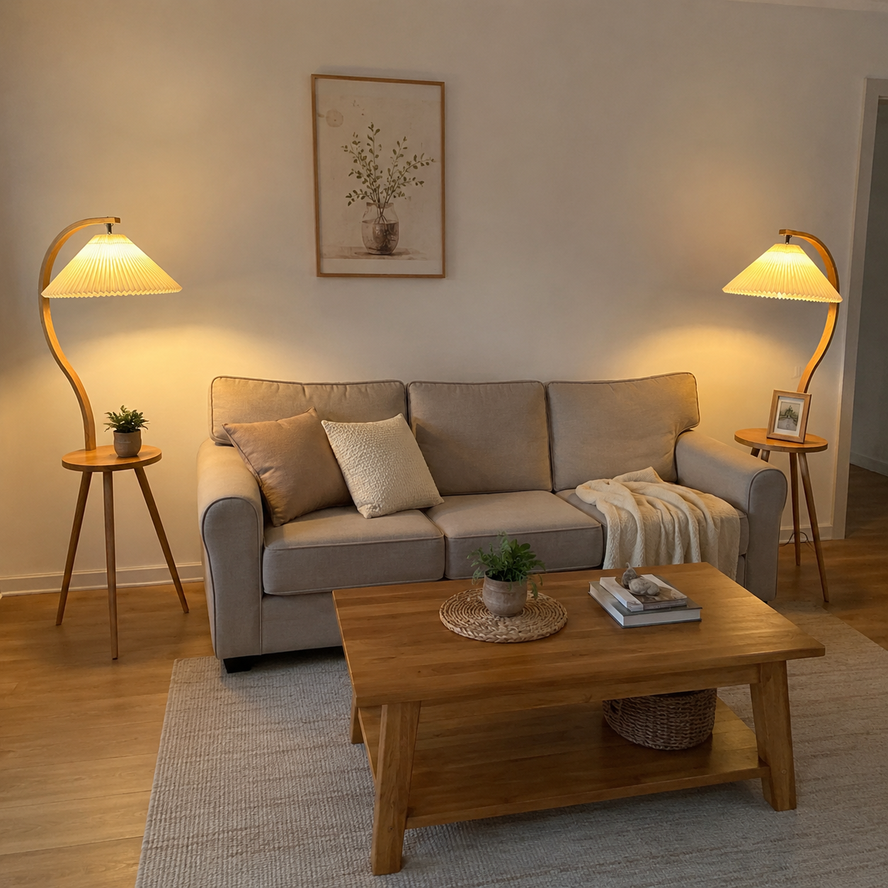 Felix | Modern Wood Floor Lamp with Side Table