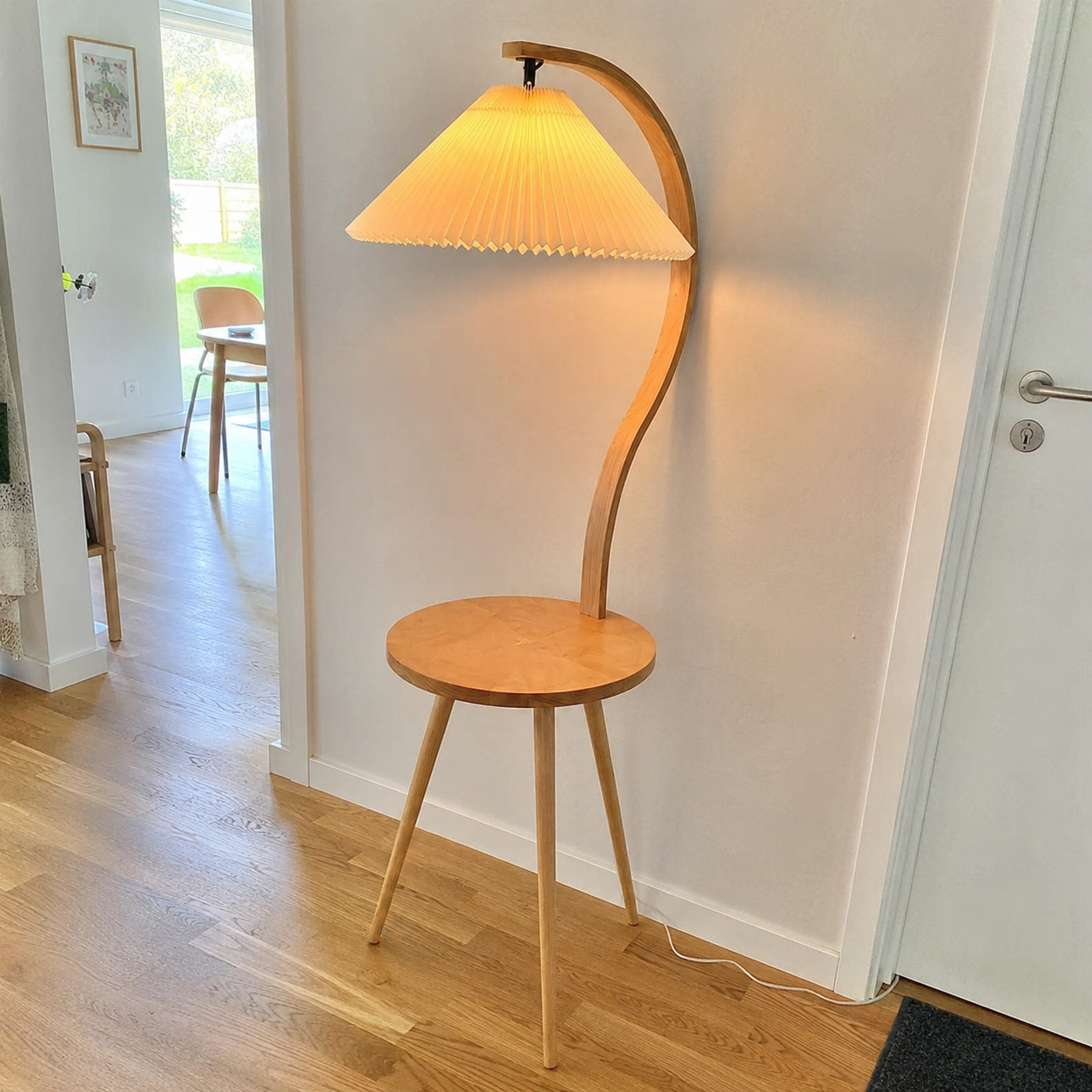 Felix | Modern Wood Floor Lamp with Side Table